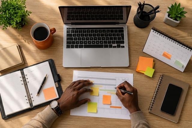 Planification et gestion de projet sur bureau organisé